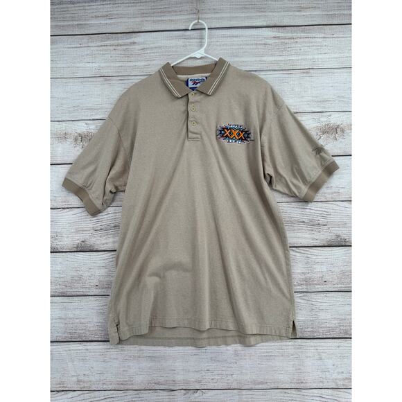 Vintage 1995 Reebok NFL Super Bowl 30 Polo Shirts Mens XL Beige Tan Embroidered - Picture 1 of 10